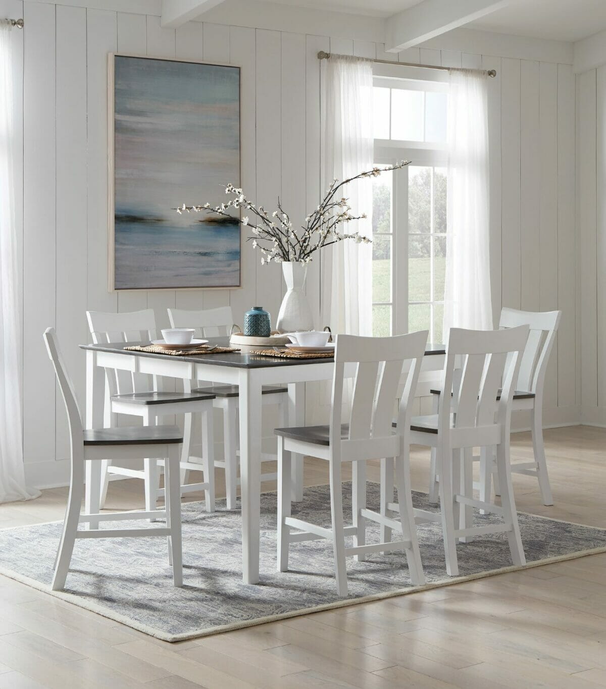 T05-3654XBT-Counter Table and & 6 Ava Stools in Heather Gray & White 3