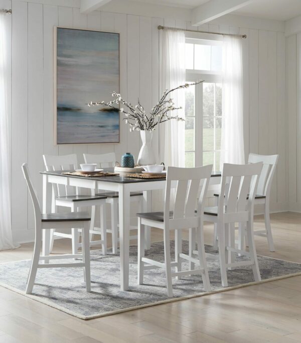 T05-3654XBT-Counter Table and & 6 Ava Stools in Heather Gray & White 1
