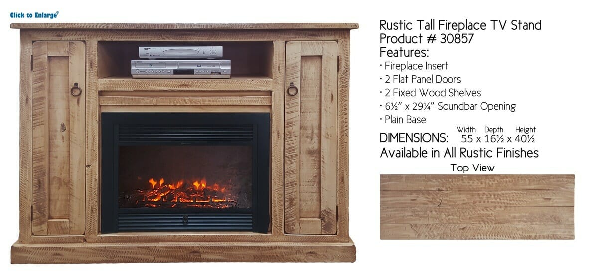 30857 Rustic Tall 55" Wide Fireplace TV Stand 2