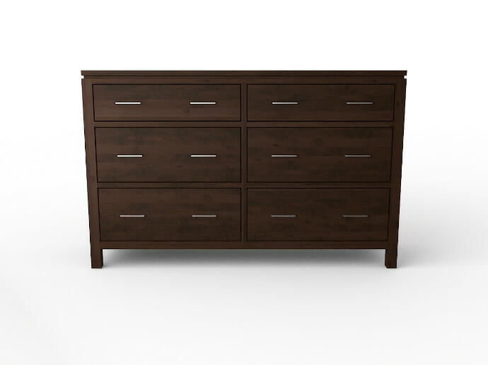 Classic Dark Walnut 6-Drawer Wood Dresser – Poor Art Style – Stainless Steel Handles