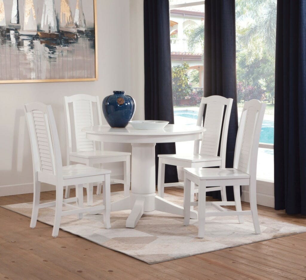 T08-142RT-45 Hampton Round Table & 4 Seaside Chairs in Pure White 25