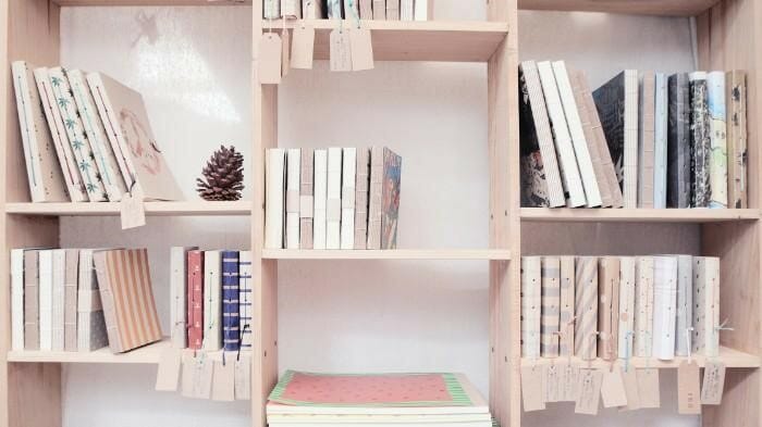 Shelves with books