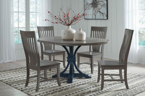 CTT-4866 Oval Curated Pedestal Table and 4 CC-85 Chairs Finished in Nickel and Denim 5
