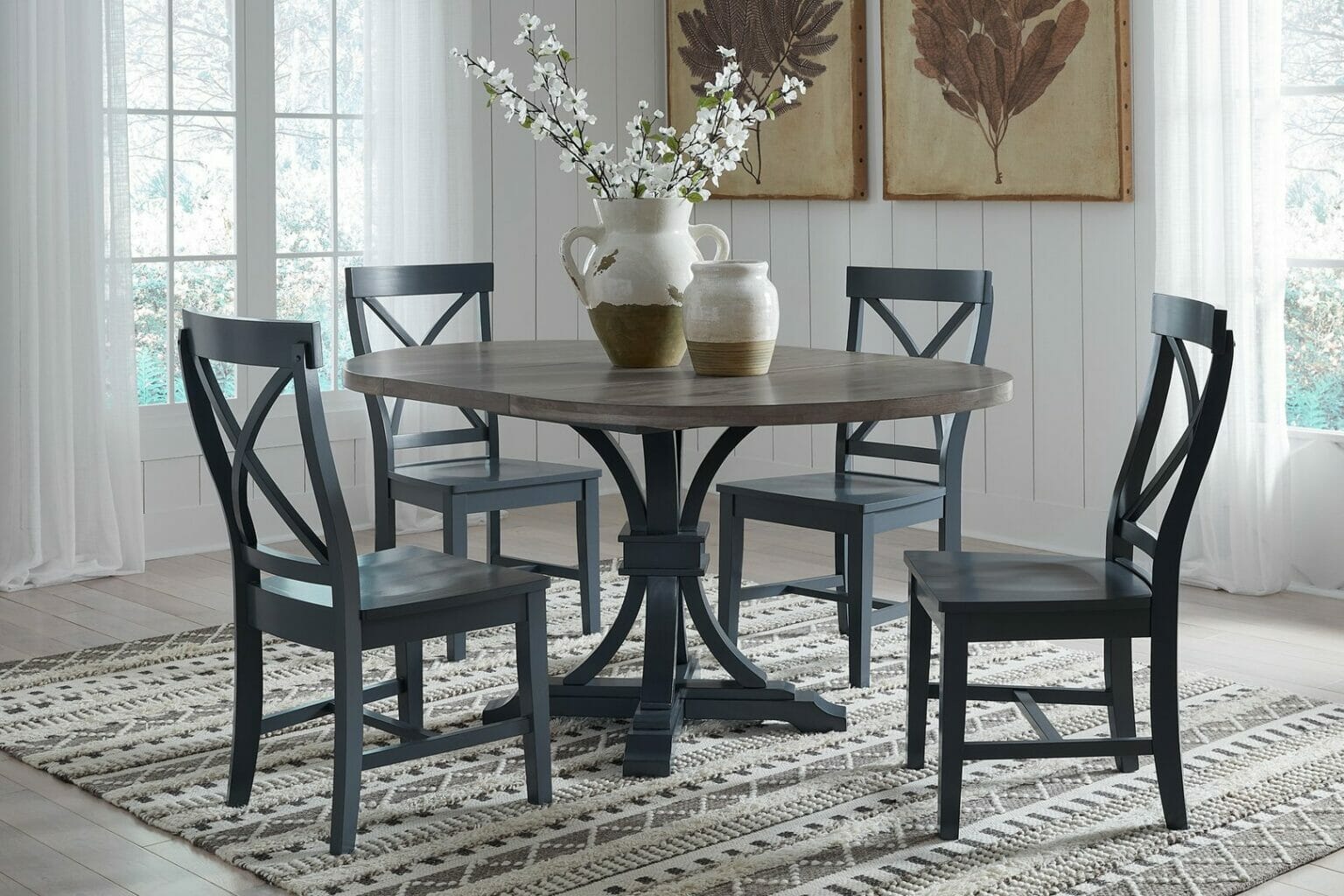 CTT-4094-187 Curated Extension Trestle Table and 6 CC-86 Chairs