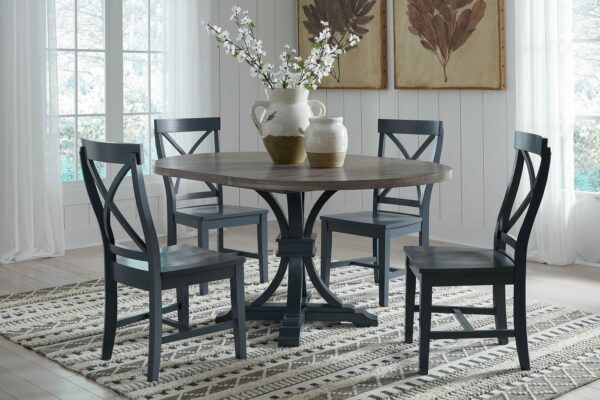 CTT-4866 Oval Curated Pedestal Table and 4 CC-87 Chairs Finished in Nickel and Denim 20