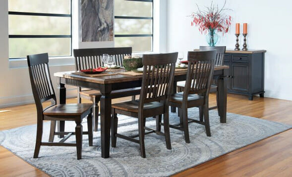 T45-406018XB-65 Vista Extension Table & 4 Chairs & Bench in Hickory & Coal 5