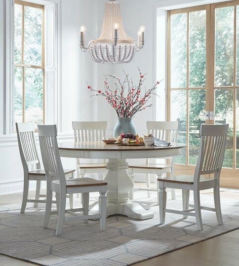 T79-60RT Banks 60" Pedestal Table & 6 CI-65 Chairs in Hickory & Shell 5