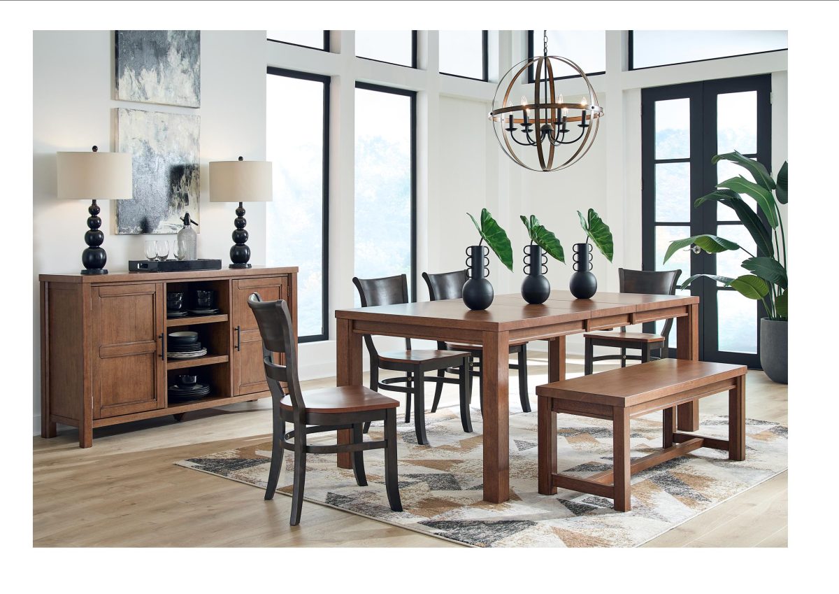 Gabe Extension Table with Brandy Chairs & Gabe Bench