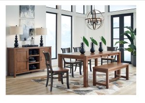 Gabe Extension Table with Brandy Chairs & Gabe Bench